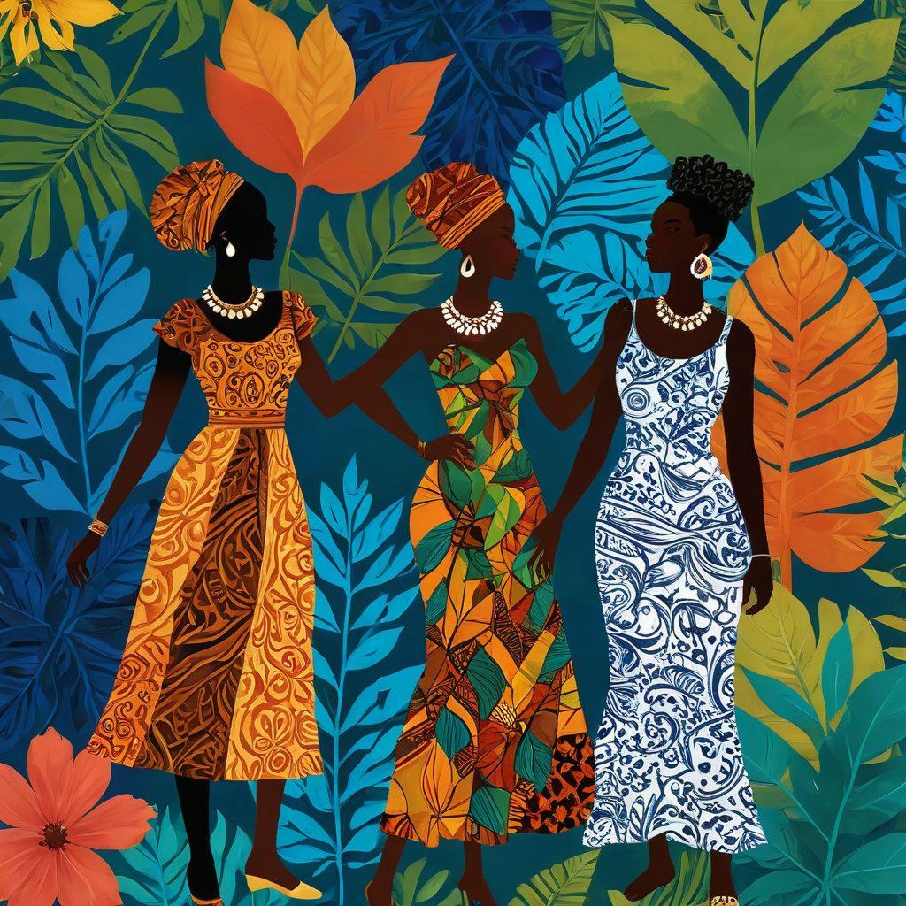 A vibrant collage depicting silhouettes of diverse individuals celebrating intimacy, surrounded by symbols of Africana culture such as colorful fabrics, traditional patterns, and nature elements. The background merges warm earthy tones with hints of deep blues and lush greens, illustrating freedom and connection. Include artistic motifs inspired by African heritage and modern elements of adult blogging. vivid colors. abstract art. dynamic composition.